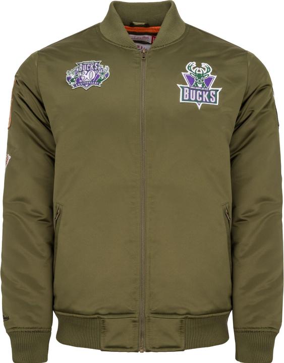 Produktbild Mitchell & Ness M&N Satin Bomber Jacke - PATCHES Milwaukee Bucks - XXL (XXL)