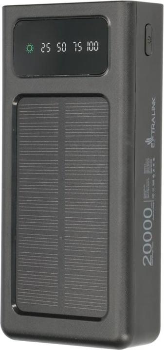 Immagine prodotto Extralink EPB-092 20000mAh Czarny | Powerbank | Powerbank solare, USB-C (20000 mAh, 10 W, 74 Wh)