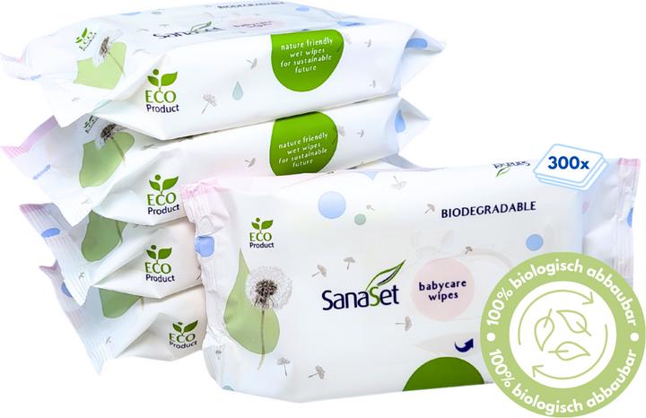 Produktbild SanaSet Baby Feuchttücher (mit Aloe Vera, Kamille & Olivenöl) - biologisch abbaubar, ECO (300 Stück)