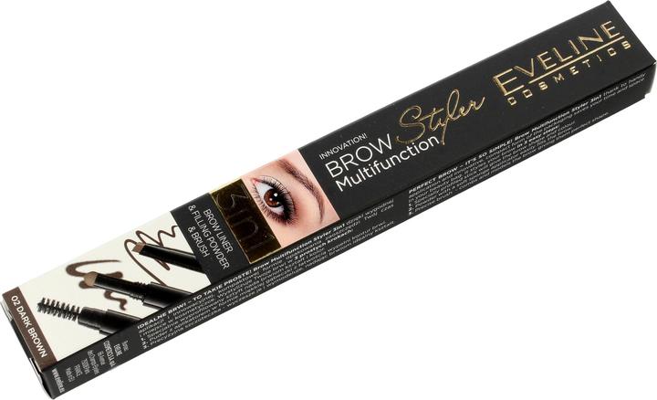 Produktbild Eveline Brow Multifunction 3In1 Brow Liner Filling Powder&Brush 02 Dark Brown