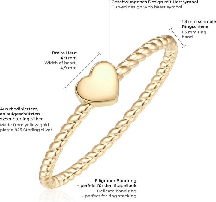 Image du produit Glanzstücke München Mesdames coeur argent sterling or jaune - 10100 (52, Argent 925)