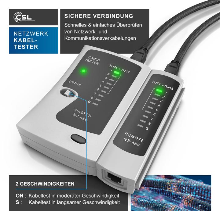 Produktbild CSL Netzwerk Kabeltester für RJ45 & RJ11-Kabel - Patchkabel Leitungstester - LAN Network Cable Tester