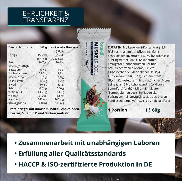 Nährwerte und Zutaten Brandl-Nutrition Riegel (Vanille Schoko, 12 Stk., 720 g)