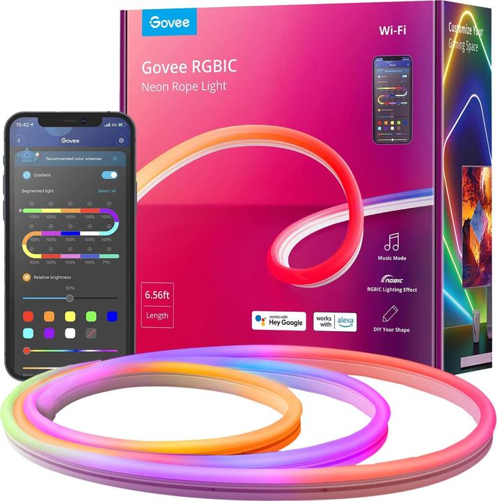 Govee RGBIC Neon Rope Light (Multicoloured, 200 cm, Indoor)