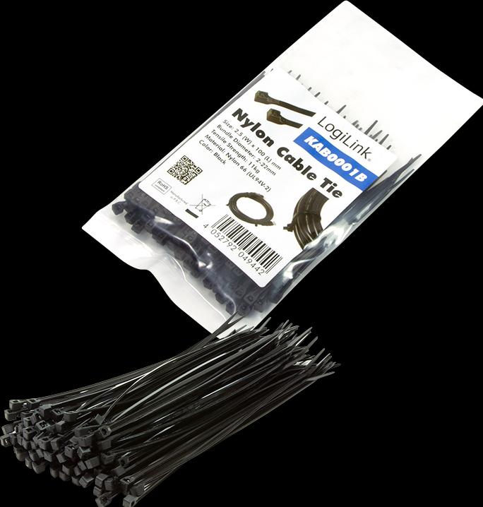 Actual product image LogiLink Cable tie 100 pieces, length: 100 mm, thickness: 2,5 mm, black (Plastic cable ties, 100 mm, 100 pcs.)