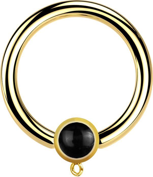 Produktbild Star Piercing Micro Closure Ring vergoldet mit Zylinder schwarzer Onyx Stein Ring für Anhänger (Mineralisch, ohne Messing, Chirurgenstahl 316L)