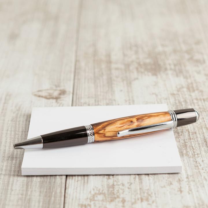 Actual product image Natura Punto Wooden Ballpoint Pen Olive with Metal Details (Black, Brown, Silver)