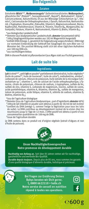 Etichetta energetica Holle Latte di proseguimento biologico (667 g, da 6 m.)