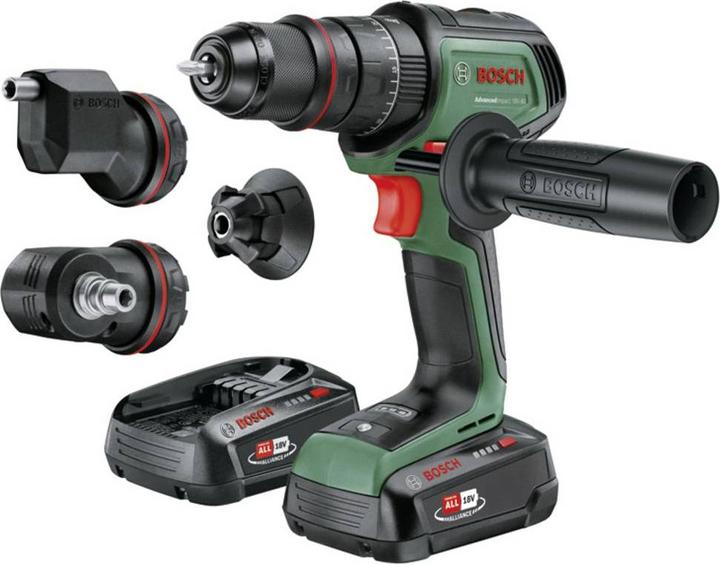 2x 18 V, 2.5 Ah battery, charger, carrying case, angle attachment, eccentric attachment, magnetic cap, screwdriver bit, additional handle