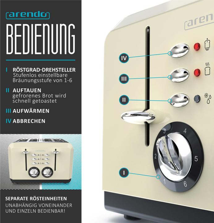Produktbild Arendo Automatik Toaster 4 Scheiben in Beige (EU-Stecker)