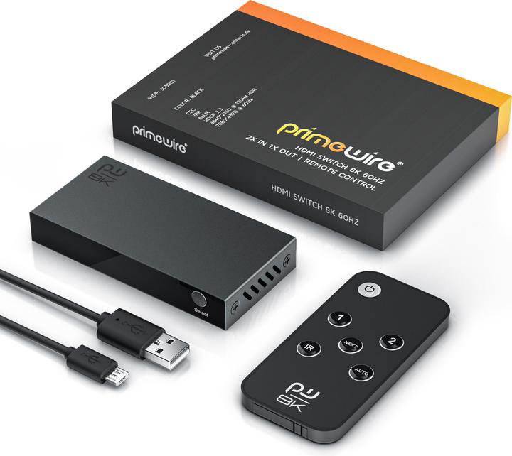 Image du produit Primewire 2-Port HDMI 2.1 Switch, commutateur 8K, 2 en 1 Out UHD, splitter avec télécommande, UHD 8k 4k 60 Hz