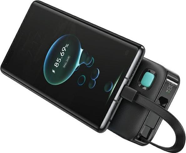 Produktbild Usams Powerbank ze zwijanym kablem USB-C Retractable 10000 mAh PD 20W Fast Charge XY Series czarny/b (10000 mAh, 50 W, 50 Wh)