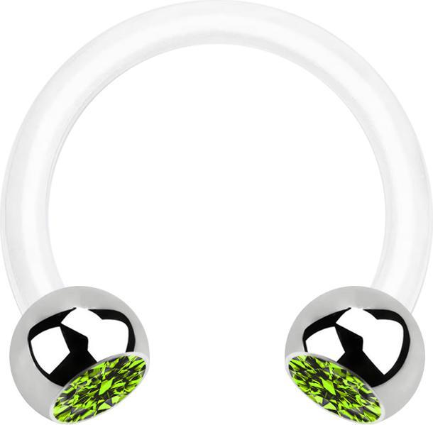 Actual product image Star Piercing Micro Circular Barbell white with two balls silver crystal light green (Surgical steel 316L, without brass, Bioflex)