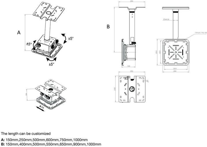 Immagine prodotto Multibrackets Staffa da soffitto per proiettore HD, metallo, capacità di carico 40kg (Soffitto)