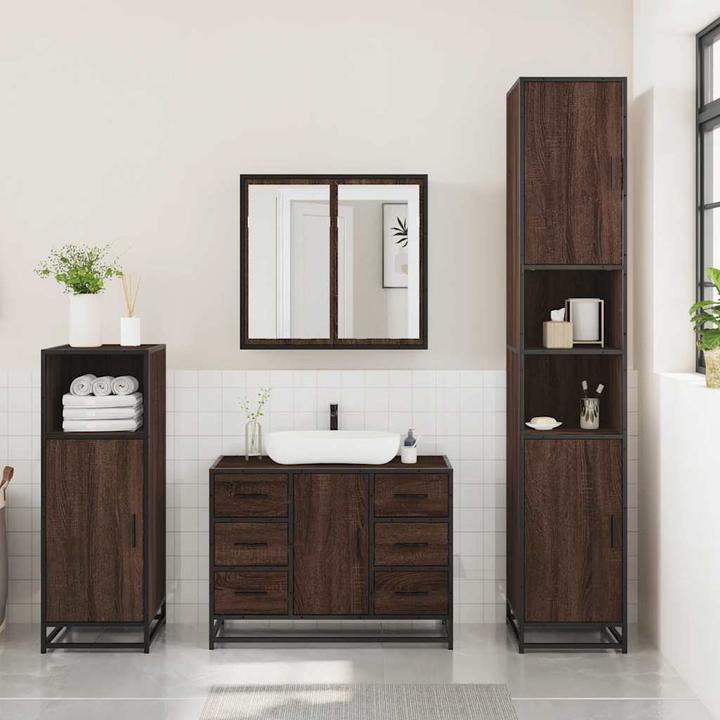 Immagine prodotto VidaXL Set di mobili da bagno a 3 pezzi Set di mobili da bagno in legno effetto rovere marrone