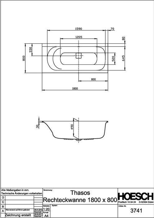Immagine prodotto Hoesch Vasca da bagno THASOS 1800x800x490mm bianco (183 l, 182 cm, 80 cm)
