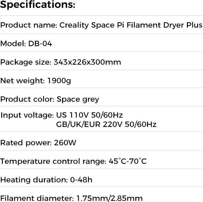 Immagine prodotto Creality Space Dryer Pi (Accessori)