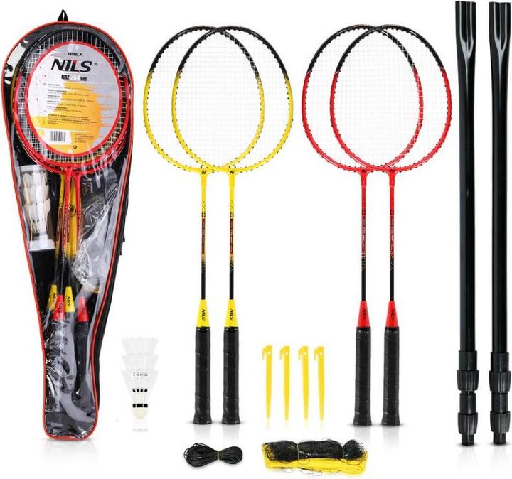 Immagine prodotto Nils NRZ264 Set badminton in alluminio 4 racchette 3 frecce a molla 600x60cm custodia rete