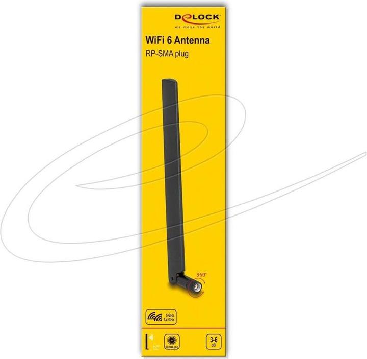 Immagine prodotto Delock 90677 - WiFi 6 Antenne RP-SMA Stecker 3 - 6 dBi omnidirektional mit Kippgelenk sc (WiFi)