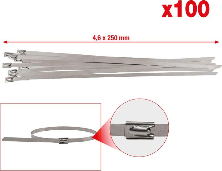Immagine prodotto KS Tools Fascette in acciaio inox con chiusura a sfera, 4,6x250 mm, 100 pezzi. (Fascette in metallo, 250 mm, 1 pz.)