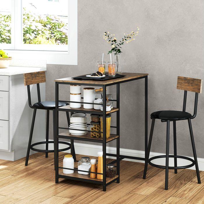 Immagine prodotto Swisshandel24 Bartisch mit Barhocker Set, 3-tlg. Bartisch-Set mit Küchentisch, 2 Barstühlen