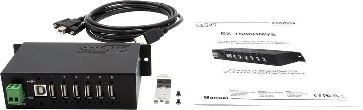 Actual product image Exsys GmbH 6 Port USB 2.0 Managed HUB, incl. Din-Rail (USB-B, 6 Ports)
