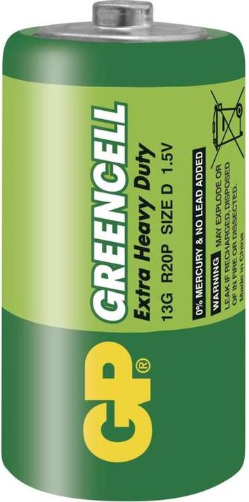 Actual product image GP Batteries Greencell D, disposable battery, D, zinc chloride, 1.5 V, 2 piece(s), green (2 pcs., D)