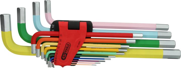 Produktbild KS Tools Winkelstiftschlüssel-Satz extralang, Innensechskant, Zollmasse, 14 Teile