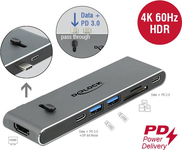 Produktbild Delock Dockingstation Dual USB Type-C™ mit HDMI / USB 3.2 / SD / PD 3.0 (Docking Port, 2 Ports)