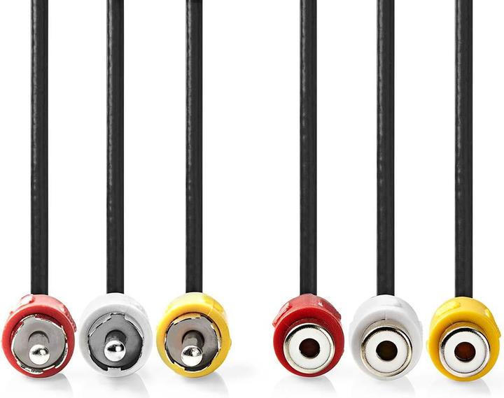 Actual product image Nedis Composite video cable | 3x RCA plug | 3x RCA socket | Nickel-plated | 480p | 2.00 m | Round (2 m, Cinch)
