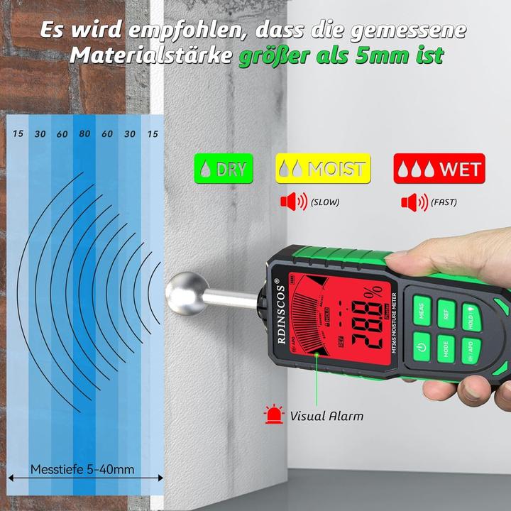 Actual product image Rdinscos Feuchtigkeitsmessgerät für Wände und Mauerwerk