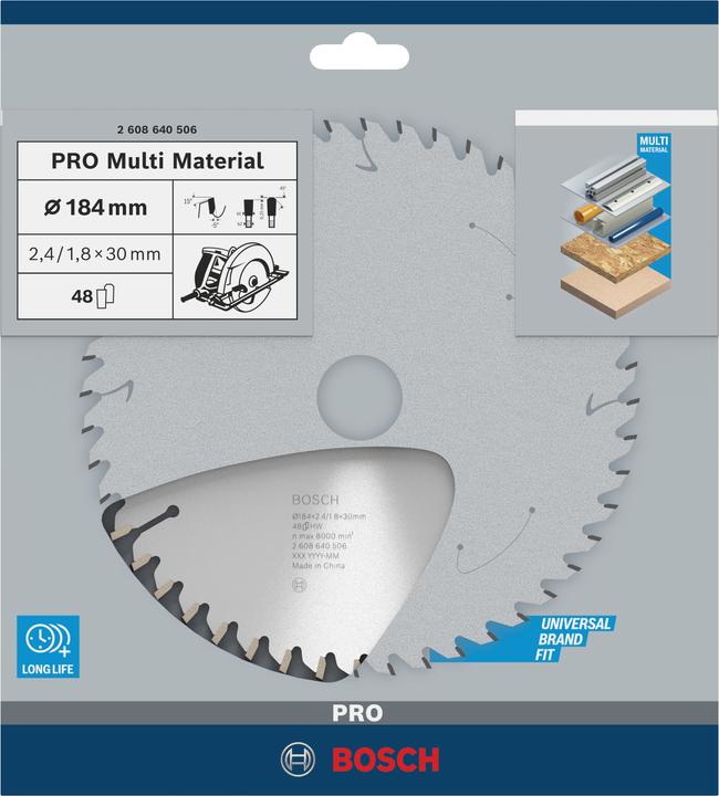 Actual product image Bosch Professional Zubehör PRO Multi Material circular saw blade, 184 x 2.4 x 30 mm