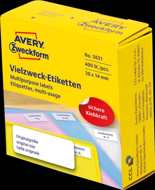 Image du produit Avery 3831 Rectangle arrondi Durable Blanc 400pcs(e) Étiquette auto-adhésive