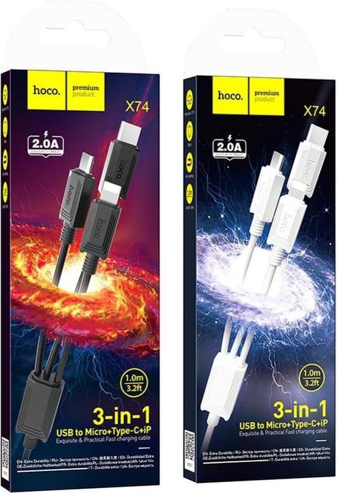 Produktbild Hoco Cable cable 3in1 USB A to Lightning / Micro USB / Type C 2A X76 1 m black (1 m)