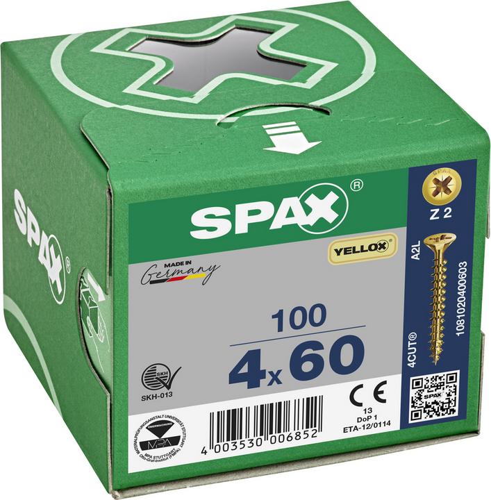 Actual product image Spax Screw R 88094 Countersunk head with point/cross recess -PZ 4 x 60/50-Z Galvanised steel yellow (100 Screws per piece)