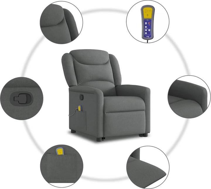 Produktbild VidaXL Massagesessel mit Aufstehhilfe Dunkelgrau Stoff