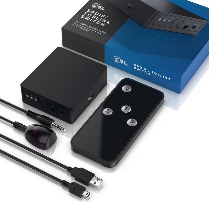 Produktbild CSL 3x1 SPDIF Switch, Audio Umschalter mit Fernbedienung, 3x Toslin zu 1x Toslink