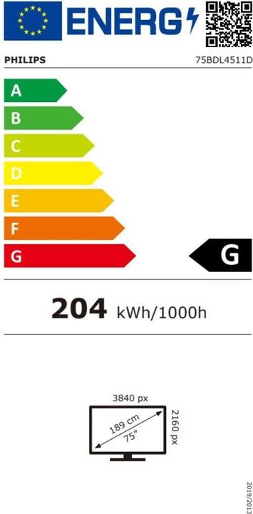 Energie-Label Philips Public Display 75BDL4511D/00 75" (3840 x 2160 Pixel, 75")