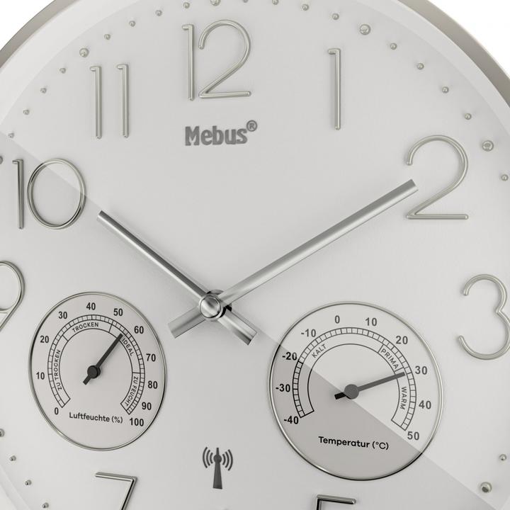 Produktbild Mebus Funkwanduhr mit Thermo-Hygrometer (30 cm)