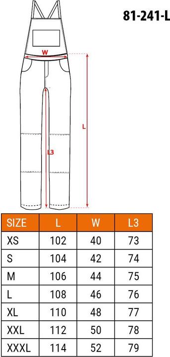 Nährwerte und Zutaten Neo Camo-Arbeits-Latzhose Grösse L (L)