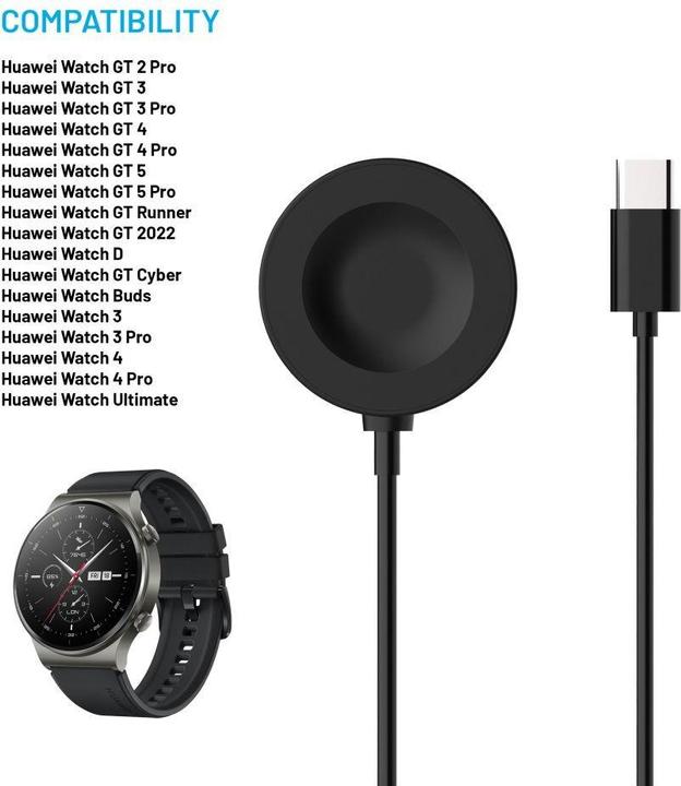 Produktbild Fixed USB-C-Ladekabel Huawei Uhr GT 2 Pro/3/3 Pro/4/4 Pro/5/5 Pro für Smart Clock, Schwarz