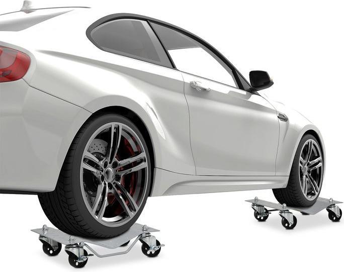 Produktbild Swisshandel24 Rangierheber 2 Stücke Rangierhilfe Reifenwechsel Wagenheber mit 4 Rollen für Auto PKW Grau 40,5L x 3