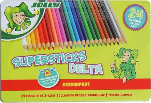 Jolly Kredki trójkątne Delta 24 kolory w metalowym pudełku (9014400077211)