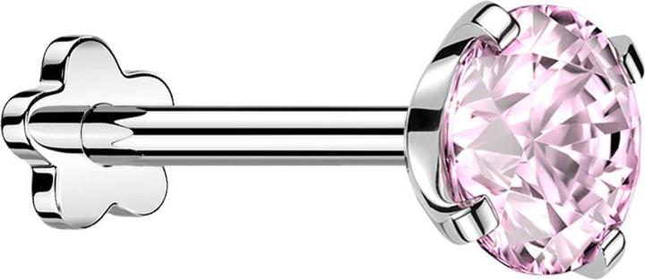 Star Piercing Micro Threadless Labret Blume silber mit Kristall pink gefasst (Titan G23, ohne Messing)