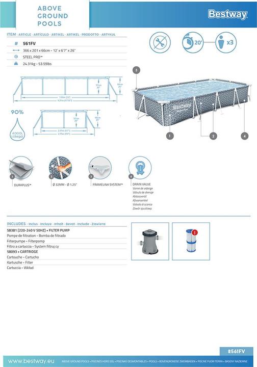Immagine prodotto Bestway Set piscina Steel Pro 366x201x66cm (3000 x 2010 x 660 mm)
