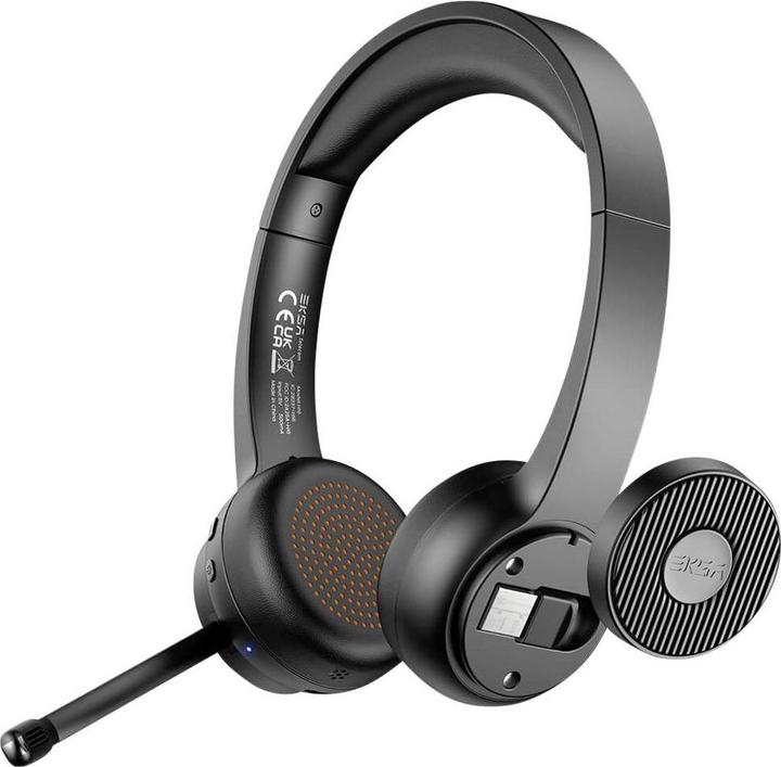 Produktbild Eksa H16 Computer On Ear Headset Bluetooth® Schwarz Noise Cancelling, Mikrofon (Kabellos, USB-A)