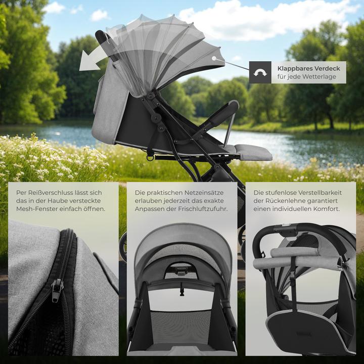 Image du produit tectake Poussette Buggy Finn, pliable, harnais à 5 points