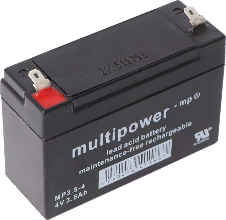 Produktbild Multipower MP3.5-4 4V 3,5Ah Bleiakku AGM Blei Gel Akku 4,8mm Steckkontakte Faston, 4260476411663 (4 V, 3.50 Ah)