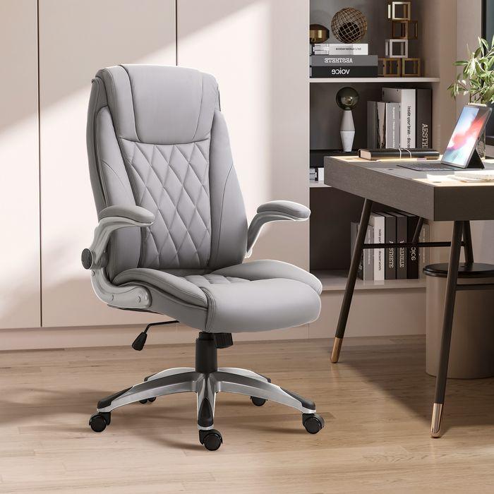Produktbild Swisshandel24 Bürostuhl Ergonomisch mit Wippfunktion mit Kopfstütze und gepolsterte Armlehnen Kunstleder Grau