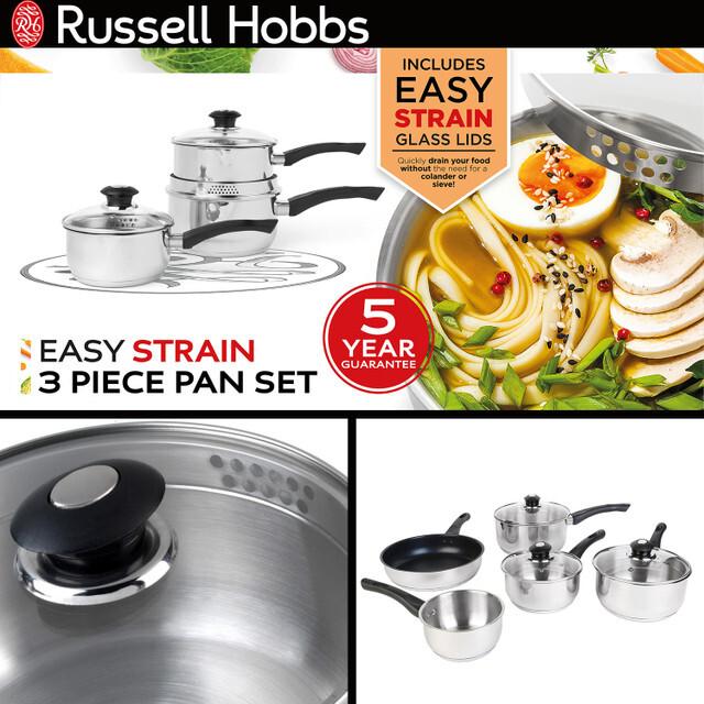 Image du produit Russell Hobbs RH00542EU7 Set de casseroles Easy Strain 3pcs (Casserole, Acier inoxydable)